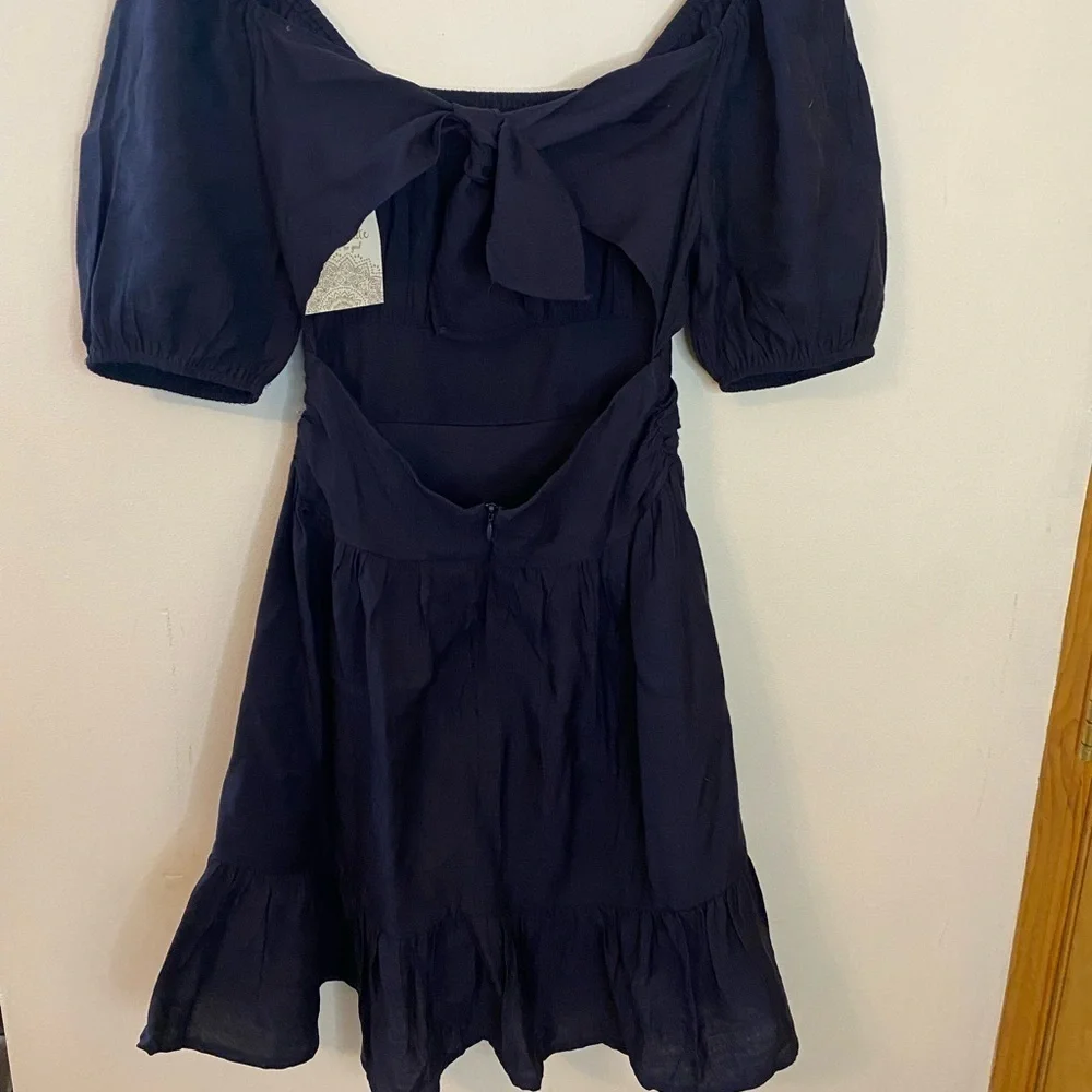 NWT Altar’d State Navy Tie Back Short Sleeve Swing Dress